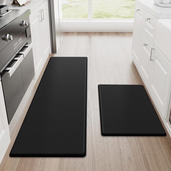 Kitchen Mats, 2PCS Kitchen Rugs, Cushioned Anti Fatigue Kitchen Mats for Floor, Non-Slip Standing Desk Mat, Waterproof Kitchen Rug Set for Kitchen, Floor, Office,17.3"×30"+17.3"×47",Black