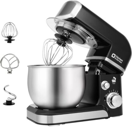 Kitchen in the box Stand Mixer,3.2Qt Small Electric Food Mixer,6 Speeds Portable Lightweight Kitchen Mixer for Daily Use with Egg Whisk,Dough Hook,Flat Beater (Black)