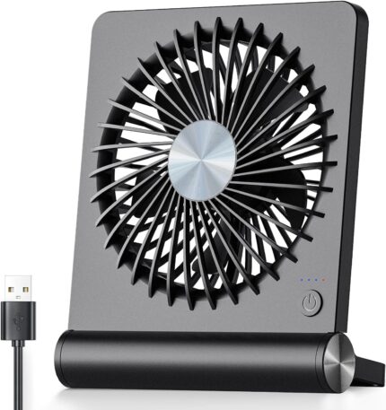 Koonie USB Fan, Strong Wind Ultra Quiet Small Desk Fan 220° Tilt Folding 3 Speeds Adjustable USB-C Corded Powered Personal Fan for Home Office Desktop Black