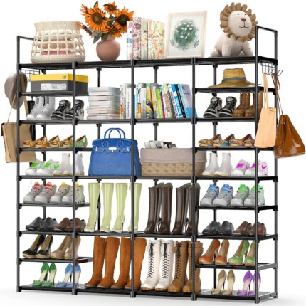 Kottwca Shoe Rack Organizer for Entryway Closet, Upgraded 9 Tiers 4 Rows Metal Shoe Storage Shelf for 64-72 Pairs Shoe and Boots, Free Standing Large Shoe Stand for Bedroom Cloakroom Hallway Garage