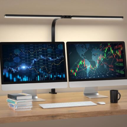 LED Desk Lamp for Home Office- 24W Double Head Desk Light with clamp, 5 Lighting Modes, 11 Brightness Levels, Adjustable Gooseneck Lamp with Timer- Black