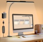 LED Desk Lamps for Home Office Eye-Caring Architect Lamp with Clamp 3 Colors 10 Brightness Adjustable Gooseneck Table Light with Key Control Workbench LED Reading Lamp [with Adatper]