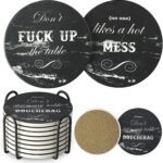 LIFVER White Elephant Gifts for Adults, Coasters Set of 8 Black Marble Style Absorbent Drink Coasters with Cork Base, Ideal for Living Room Decor, Gifts for Men, Bar Coaster with 4 Sayings, 4 inch