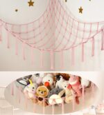 Large Stuffed Animal Hammock Corner Net for Toys Storage Hanging Stuff Animal Organizer Holder Pink Girls Living Room Bedroom Boho Nursery Dorm Decor