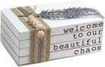 Lavender Inspired Welcome to Our Beautiful Chaos-Rustic Farmhouse Stacked Books-Set of 4 Wooden Book Bundle-Decorative Books-Farmhouse Home Decor-Housewarming Gift-Living Room Decor-Bedroom Decor