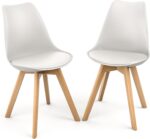 Lifetime Home Mid-Century Modern Lounge Chair Set of 2 - High Back Rest, Soft Padded Seats & Solid Wood Legs - Dining, Living Room, Kitchen - DSW Shell Tulip Chair - White