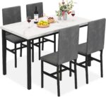 MIERE Dining Table Set for 4, 5-Piece Marble DiningTableSet with 4 Velvet Metal Frame Chairs for Kitchen, Bar, Living Room, Breakfast Nook, Small Space, 03 Gray