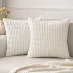 MIULEE Pack of 2 Corduroy Decorative Throw Pillow Covers 18x18 Inch Soft Boho Striped Pillow Covers Modern Farmhouse Home Decor for Sofa Living Room Couch Bed Pure White