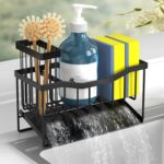 Maifan Sink Caddy Sponge Holder for Kitchen Sink with Brush Holder and Stainless Steel Self Drain Tray, Rustproof Kitchen Sink Organizer for Sponge, Soap Dispenser Storage Kitchen Accessories