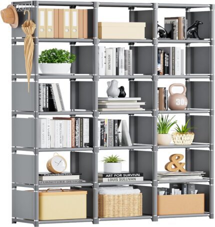 Mavivegue Bookshelf,18 Cube Storage Organizer,Extra Large Book Shelf Organizer,Tall Bookcase Shelf,Book Cases/Shelves,Grey Cube Shelf,Cubbies Closet Shelves for Bedroom,Living Room,Home,Office