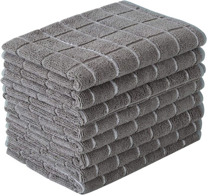 Microfiber Dish Towels - Soft, Super Absorbent and Lint Free Kitchen Towels - 8 Pack (Lattice Designed Gray Colors) - 26 x 18 Inch