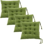 MissSoul Set of 4 Chair Cushions for Dining Chairs with Ties, Indoor Non-Slip Kitchen Chair Pad and Dining Room Seat Cushion Mat for Office Living Room Outdoor 15.5" - Green