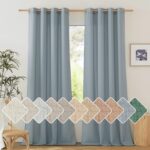 NICETOWN Linen Blend Textured Living Room Curtains, Grommet Top Thick Flax Semi Sheer Vertical Drapes Privacy Assured with Light Filtering for Bedroom, Stone Blue, W55 x L84, 2 Pieces