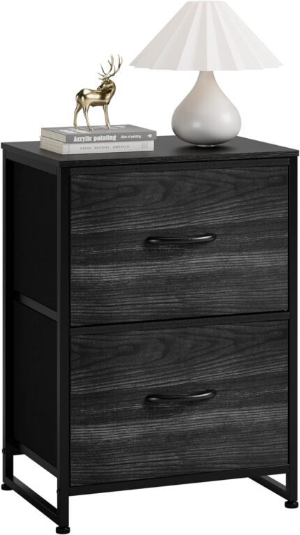 Nicehill Nightstand, Small Dresser, Bedside Furniture, Night Stand End Table with Storage Drawers for Bedroom, Black Wood Grain