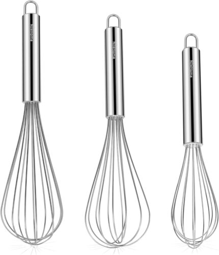 NileHome Stainless Steel Whisk Set 8" 10" 12" Kitchen Whisk Balloon Whisk Kitchen Wisk Wire Whisks for Cooking, Whisking, Blending, Beating, Stirring-3 Pack…