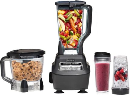 Ninja BL770 Mega Kitchen System, 1500W, 4 Functions for Smoothies, Processing, Dough, Drinks & More, with 72-oz.* Blender Pitcher, 64-oz. Processor Bowl, (2) 16-oz. To-Go Cups & (2) Lids, Black