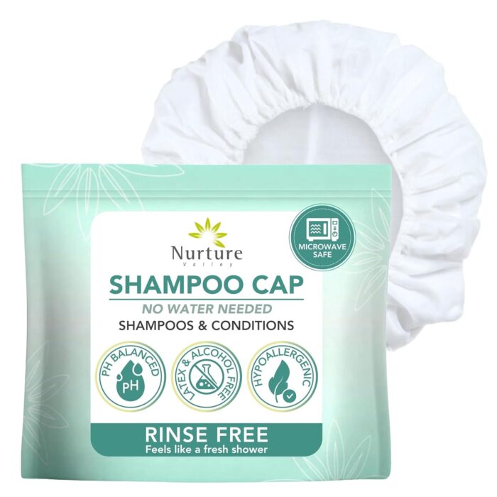 No Water Rinse Free Shampoo Cap by Nurture | Microwavable Washing & Conditioning Shower Caps to Wash Hair w/o Bath | Waterless Bathing | Disposable & Hypoallergenic for Adults, Bedridden & Elderly