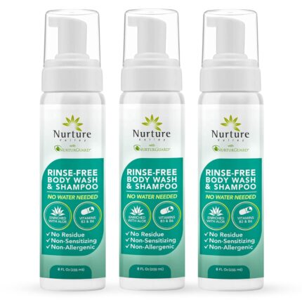 Nurture Rinse Free Body Wash & Shampoo w/Aloe | Hospital Grade Hair & Body Waterless Cleansing Foam | Women, Camping, Elderly & Hospital Patients | Shower Bath & Hand Soap for Sensitive Skin