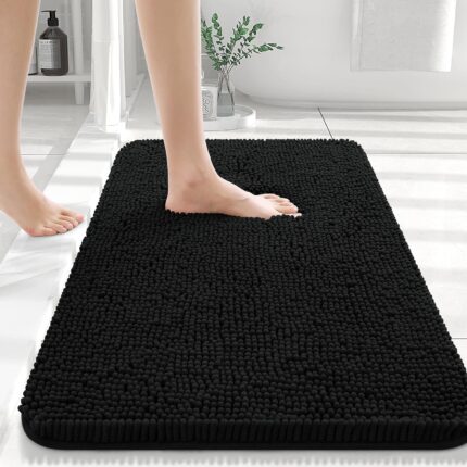 OLANLY Bathroom Rugs 36x24, Extra Soft Absorbent Chenille Bath Rugs, Non-Slip, Dry Quickly, Machine Washable, Bath Mats for Bathroom Floor, Tub and Shower, Black