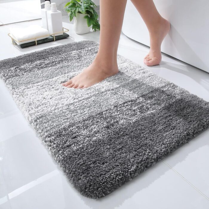 OLANLY Luxury Bathroom Rug Mat 24x16, Extra Soft and Absorbent Microfiber Bath Rugs, Non-Slip Plush Shaggy Bath Carpet, Machine Wash Dry, Bath Mats for Bathroom Floor, Tub and Shower, Grey