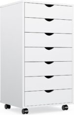 OLIXIS 7 Drawer Chest Wood File Cabinet Rolling Organization Storage Dresser with Wheels for Home Office, White