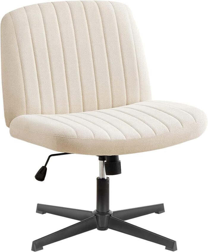 OLIXIS Cross Legged Armless Wide Adjustable Swivel Padded Fabric Home Office Desk Chair No Wheels