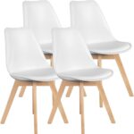 OLIXIS Dining Chairs Set of 4, Mid-Century Modern Dining Chairs with Wood Legs and PU Leather Cushion, Kitchen Chairs for Living Room Bedroom Outdoor Lounge, White