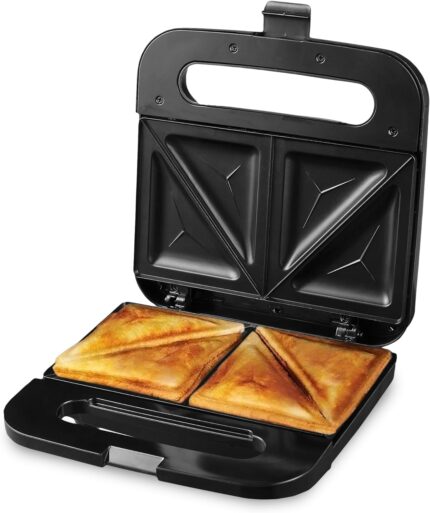 OVENTE Electric Sandwich Maker with Non-Stick Plates, Indicator Lights, Cool Touch Handle, Easy to Clean and Store, Perfect for Cooking Breakfast, Grilled Cheese, Tuna Melts and Snacks, Black GPS401B