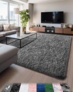 Ophanie Machine Washable 5x8 Rugs for Living Room,Grey Fluffy Carpet Large Fuzzy Plush Shag Comfy Soft, Non-Slip Indoor Floor Carpet,for Kids Boys Girls, Room,Bedroom,Playroom, Home Decor Aesthetic