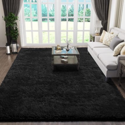 Ophanie Rugs for Living Room 5x8 Black, Fluffy Furry Shaggy Fuzzy Area Rug, Carpets for Bedroom Shag Plush Soft Large, Kids Home Decor Aesthetic