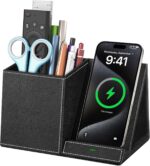 Pen Holder for Desk, Desk Organizer with Wireless Charger, Pen Holder Phone Stand for Desktop Storage, Multi-Functional Pencil Organizer, Desk Organizers and Accessories for Home Office Supplies