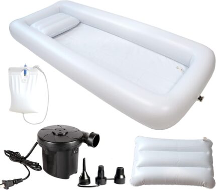 Portable Medical Inflatable Bathtub for Shower Large Bath Basin Kit Adults Bed Beside Bathtub & Electric Air Pump Water Bag Air Pillow Wash Fullbody for Disabled Elderly Bedridden Patients Handicapped