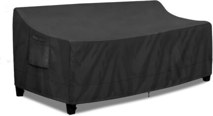 PureFit Outdoor Couch Cover Waterproof Patio Sofa Furniture Covers, 3-Seater Outdoor Cover with Air Vent and Handles, 78W x 35D x 35H Inches, Black