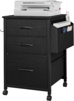 ROSONG Small File Cabinets for Home Office - 3 Drawer Filing Cabinet Organizer Rolling Under Desk Mobile Printer Stand Black