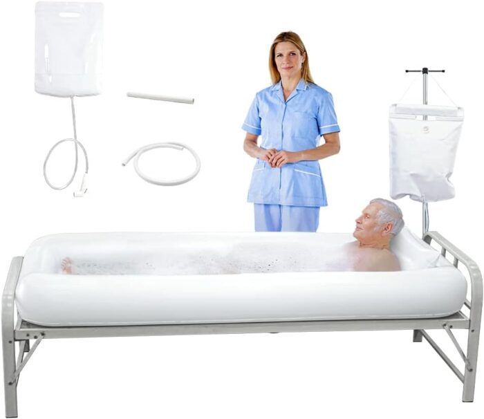 SMERPHOX Medical Inflatable Adult PVC Pump and Water Bag Bath tub Bedside Shower Bath Kit Portable Bathtub Wash Fullbody in Bed for Geriatric Disabled Pregnant Seniors Bedridden Patients (Body wash)