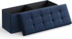 SONGMICS Storage Ottoman Bench, Foldable Ottoman Foot Rest, 15 x 43 x 15 Inches, End of Bed Bench, Storage Chest, Load up to 660 lb, for Living Room, Bedroom, Entryway, Midnight Blue ULSF77IN