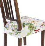 SearchI Stretch Dining Chair Seat Covers Set of 4, Soft Removable Washable Seat Covers for Dining Chairs, Dining Room Seat Cover Slipcover Protector (Rear-Covered, Beige Flower)