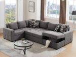 Sectional Sleeper Sofa Bed with Storage Chaise, U Shape Oversized Sectional Couch with Pull Out Bed for Living Room Gray, 6 Seater Gray