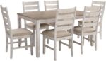 Signature Design by Ashley Skempton Cottage Dining Room Table Set with 6 Upholstered Chairs, Whitewash, 36"W x 60"D x 30"H