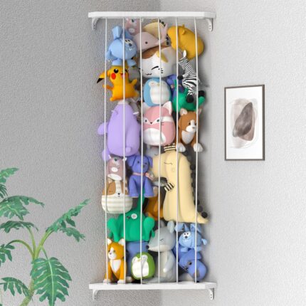 Stuffed Animal Storage Wood Soft Toy Shelf with Adjustable Length Large Corner Plush Toys Holder for Nursery Play Room Bedroom Kid Room