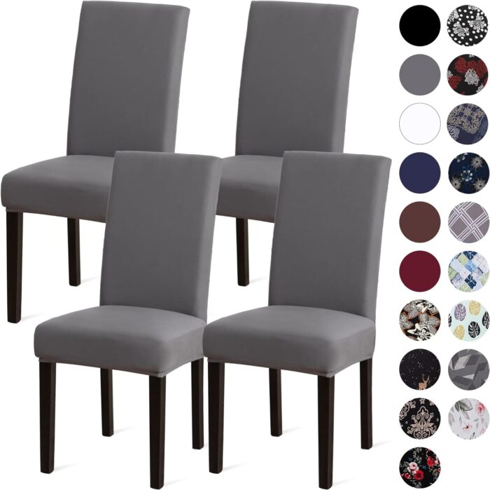 Sufdari Dining Chair Covers,Kitchen Cover,Parsons Slipcover,Spandex Protectors for Room Stretch Chairs Cover Set of 4 -Gray