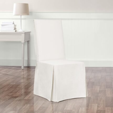 SureFit Essential Twill Long Dining Chair Slipcover in White