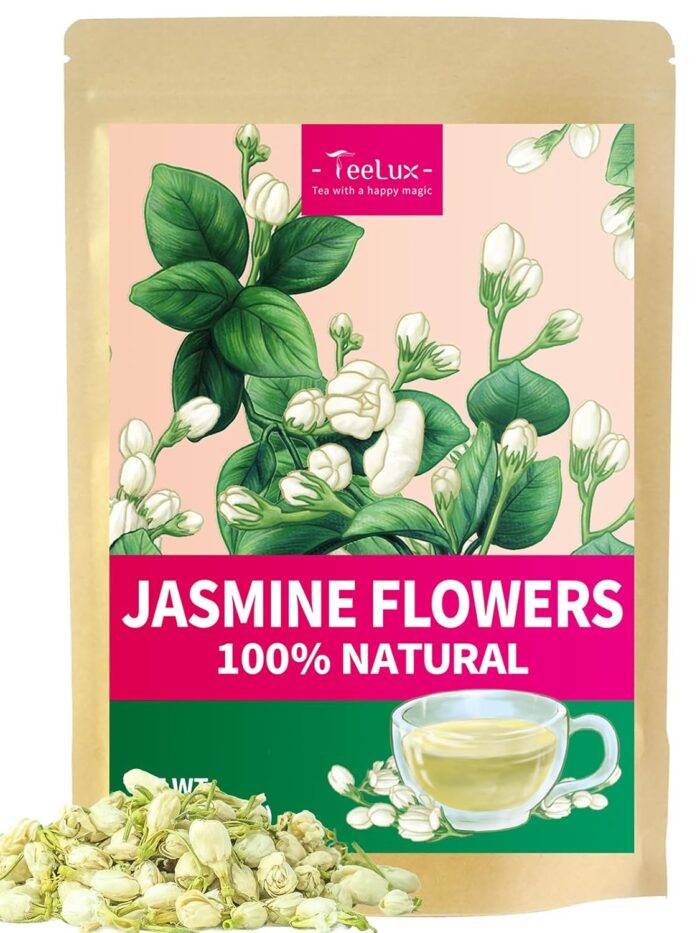 TeeLux Jasmine Flowers, Natural Jasmine Buds Tea Loose Leaf, Edible Dried Jasmine Flowers for Tea, Baking, Caffeine Free, 3.5oz/100g