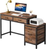 Tribesigns Computer Desk with 5 Drawers, Home Office Desks with Reversible Drawer Cabinet Printer Stand, Industrial PC Desk with Storage, Rustic Study Writing Table Workstation for Small Spaces