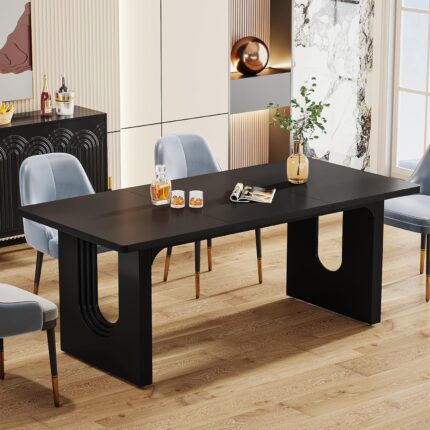 Tribesigns Modern Dining Table for 6 to 8 People, 71" Large Kitchen Dining Table with Wood Pedestal Base, Rectangular Long Dinner Table for Kitchen, Dining Room, Living Room, Black