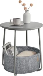 VASAGLE Small Round Side End Table, Modern Nightstand with Fabric Basket, Bedside Table for Living Room Bedroom,,Dove Gray and Slate Gray LET223G36