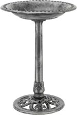 VIVOHOME 28 Inch Height Polyresin Lightweight Antique Outdoor Garden Bird Bath Gray