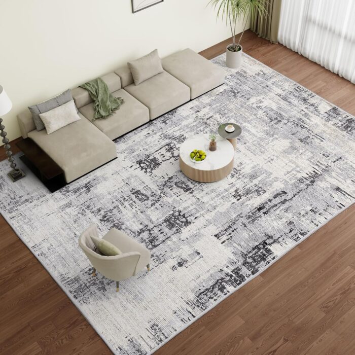 Vamcheer Washable Abstract Area Rug - Contemporary Style for Living Room, Bedroom, Kitchen - Machine Washable Rug for Living Room - Non-Shedding and Easy-Cleaning - Grey 5x7 ft