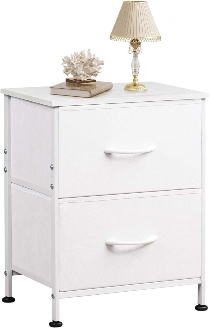 WLIVE Nightstand, 2 Drawer Dresser for Bedroom, Small Dresser with 2 Drawers, Bedside Furniture, Night Stand, End Table with Fabric Bins for Bedroom, Closet, Entryway, College Dorm, White