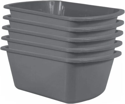 Wash Basins – Rectangular Plastic Hospital Bedside Soaking Tub [5 Pack] Small 7 Quart Graduated Bucket - Portable Washbasin for Washing, Cleaning, Foot Bath, Washing Dishes, Face Cleansing Bowl